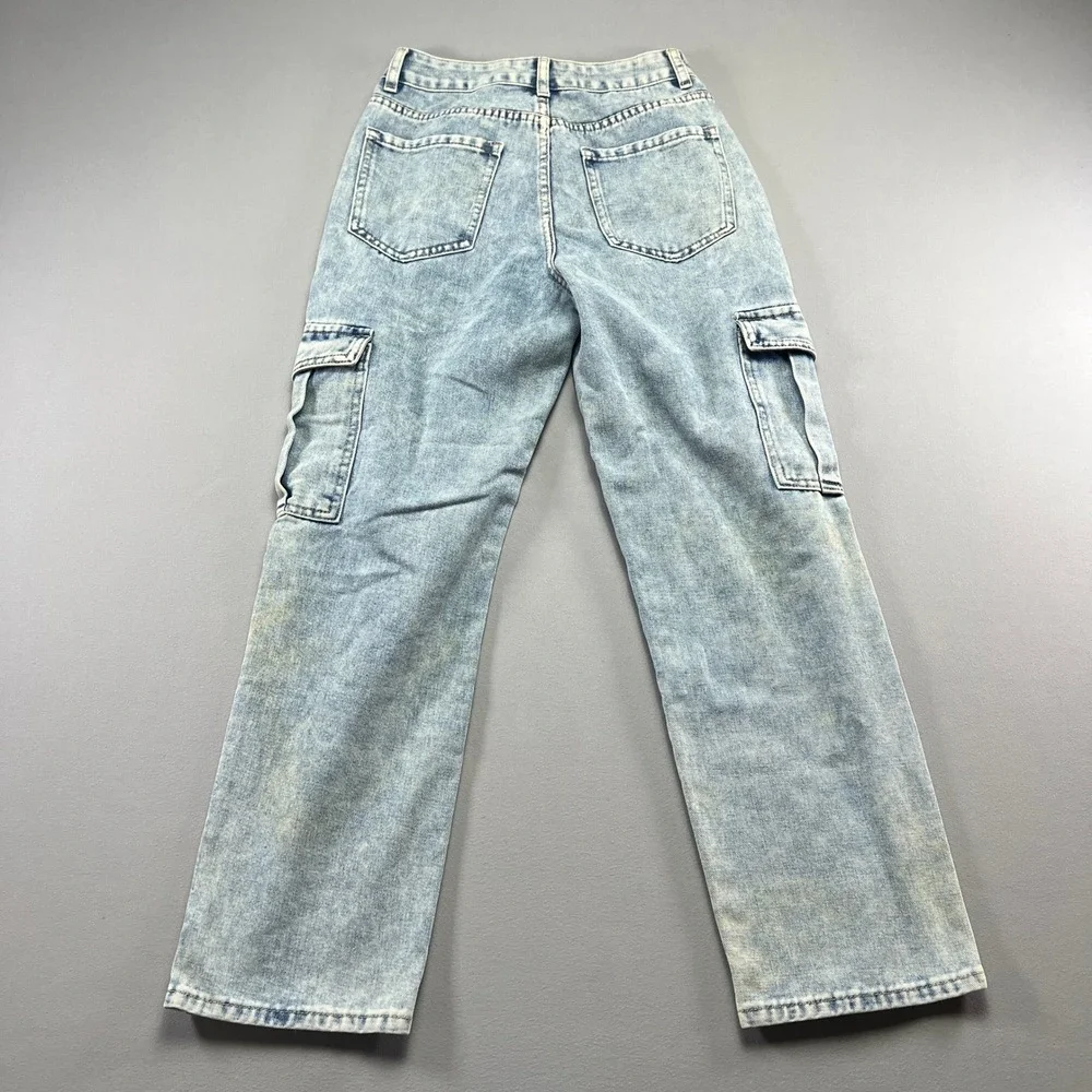 NVFelix Jeans Womens XS Blue Denim Cotton Mid Rise Cargo Pockets Straight Leg